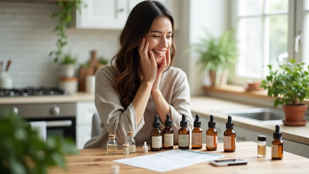 essential oil dilution chart in a modern home apothecary workspace with essential oil bottles, carrier oils, and dilution chart printout