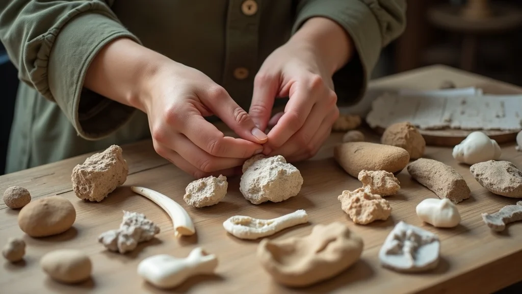Inspiring beginner oddities starter set with small bones, jars, and stones on wood table. oddities and curiosities starter collection