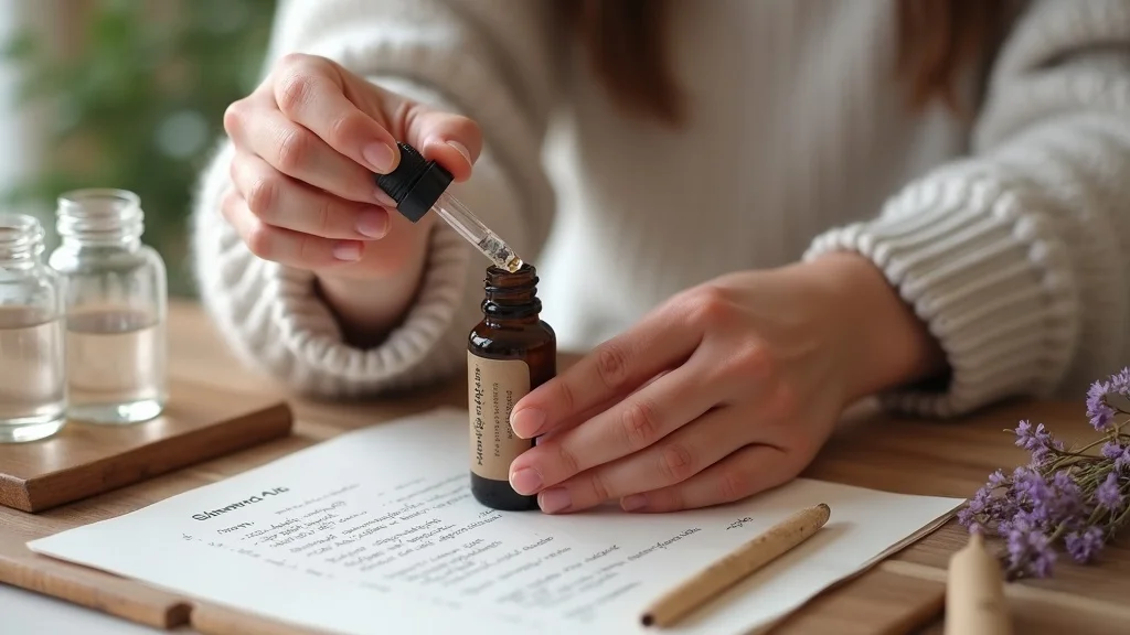 Assorted essential oil bottles with botanicals like clary sage, cedarwood, and roman chamomile for sleep routines