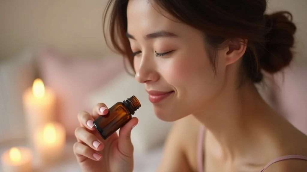 Person calmly applying a roll-on essential oil blend to their wrist in a nighttime sleep routine