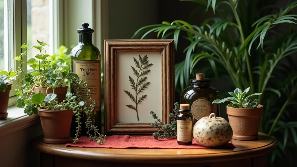 Starter kit from an online oddities shop featuring pressed botanical frames, antique bottles, potion jars