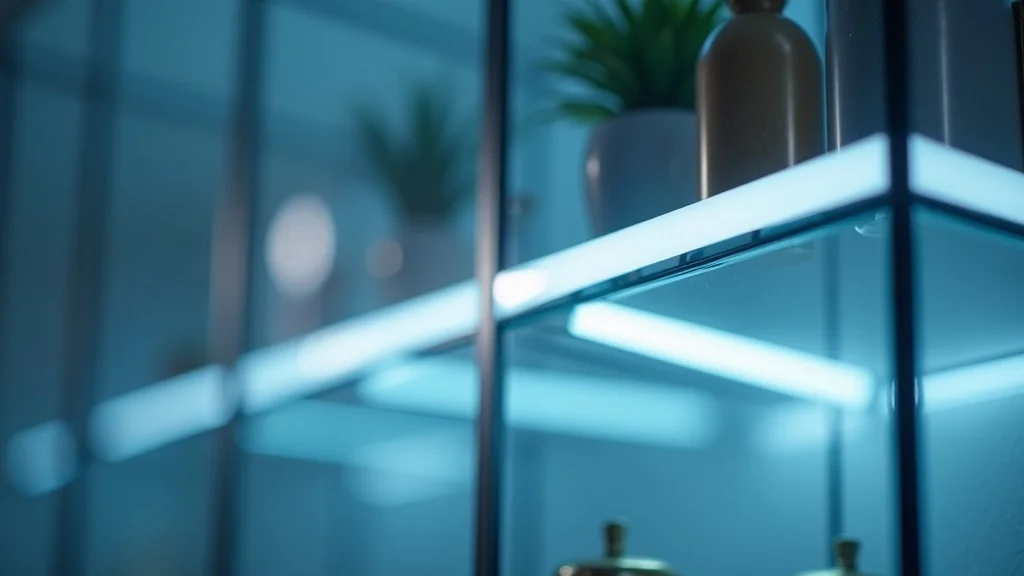 LED strip lights along glass shelves in a curio cabinet, providing seamless and subtle cabinet lighting for collectibles.